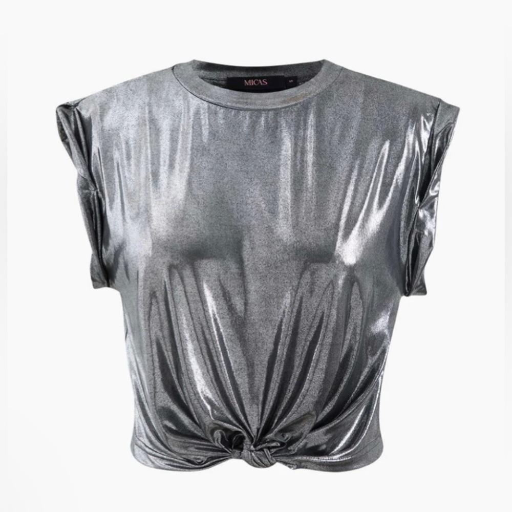 Metallic Knot Hem T-Shirt
